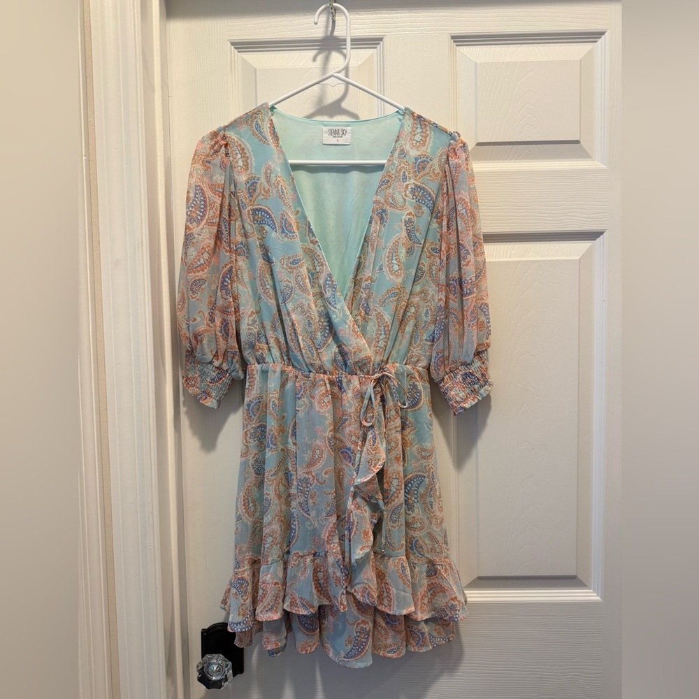 Paisley Mini Dress in Blue and Pink